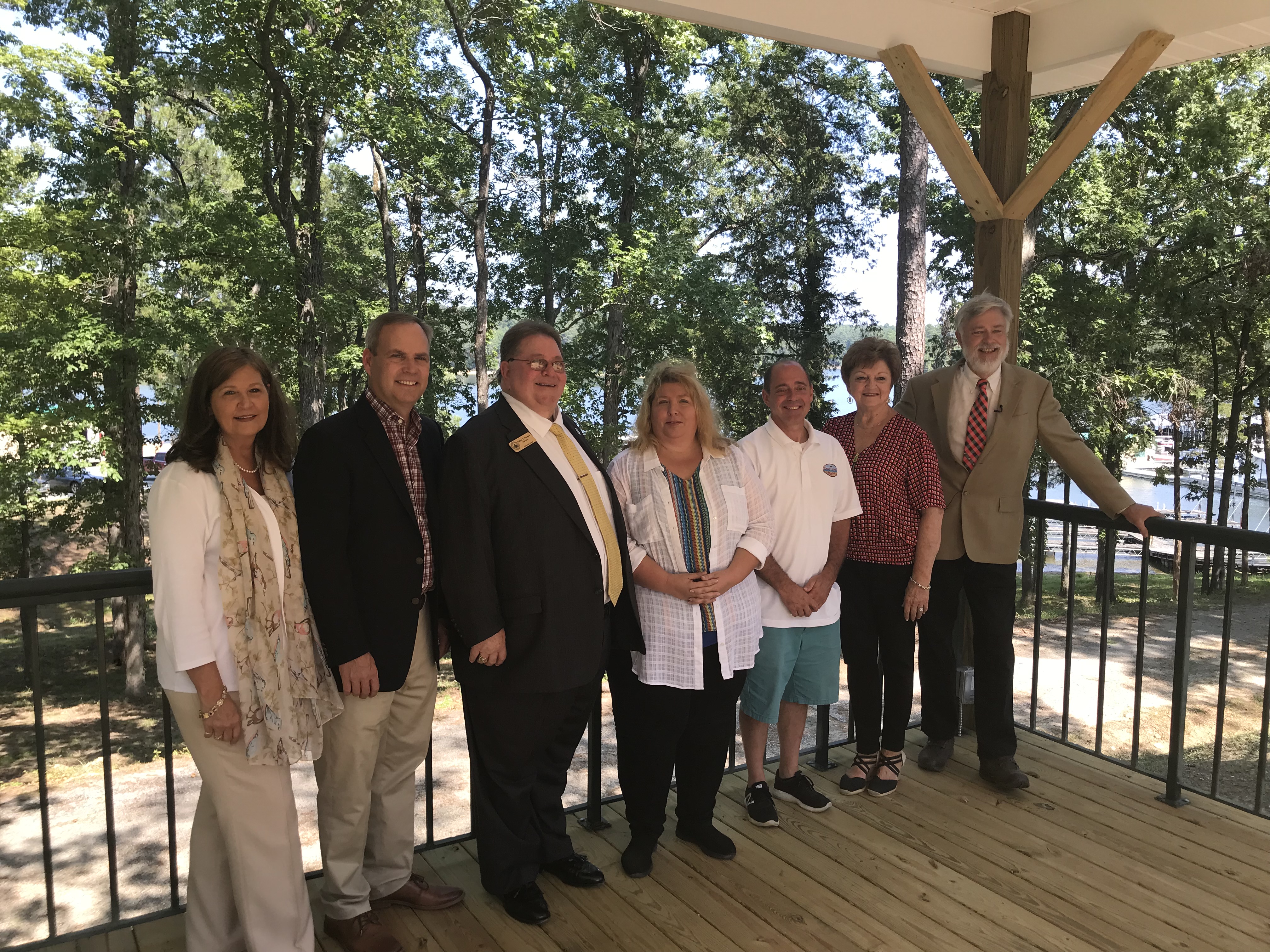 From left, Holly Hunt, DCA Program Manager; Doug Beekman of Enhanced Capital Georgia Rural Fund, LLC; Walker T. Norman, Lincoln County Chairman; Penny Warren, owner of WillieMacs restaurant; Ernie Campbell, Soap Creek Marina and Resort manager; Alana Burke, former Lincoln County Development Authority Executive Director; and John Stone, Executive Director, Lincoln County Economic Development Authority. 
