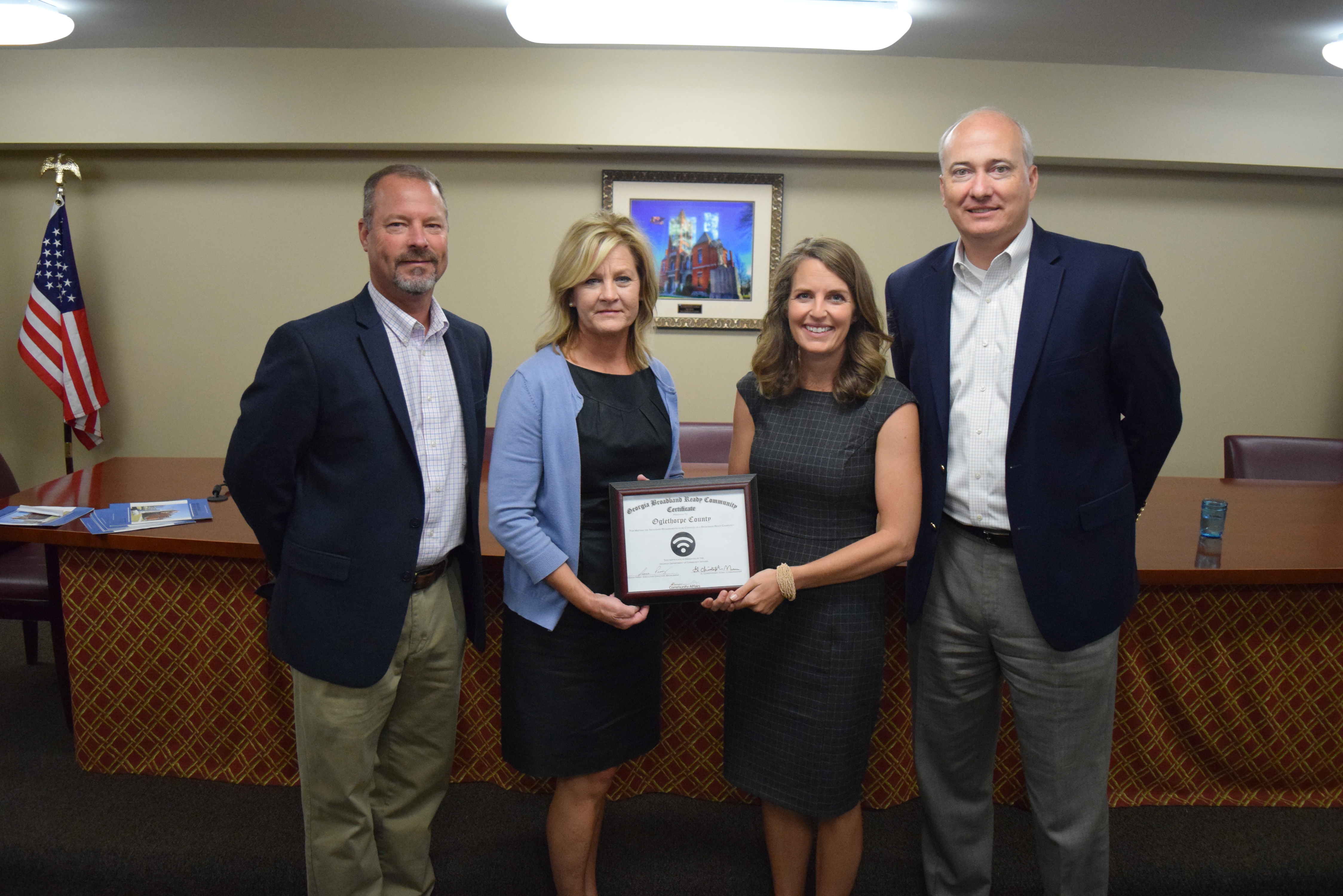 From left are Oglethorpe County Chairman Billy Pittard, Broadband Executive Director Deana Perry, Oglethorpe County Planning & Development Director Amy Stone and DCA Commissioner Christopher Nunn. 