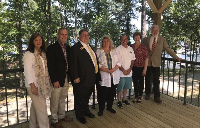 From left, Holly Hunt, DCA Program Manager; Doug Beekman of Enhanced Capital Georgia Rural Fund, LLC; Walker T. Norman, Lincoln County Chairman; Penny Warren, owner of WillieMacs restaurant; Ernie Campbell, Soap Creek Marina and Resort manager; Alana Burke, former Lincoln County Development Authority Executive Director; and John Stone, Executive Director, Lincoln County Economic Development Authority. 